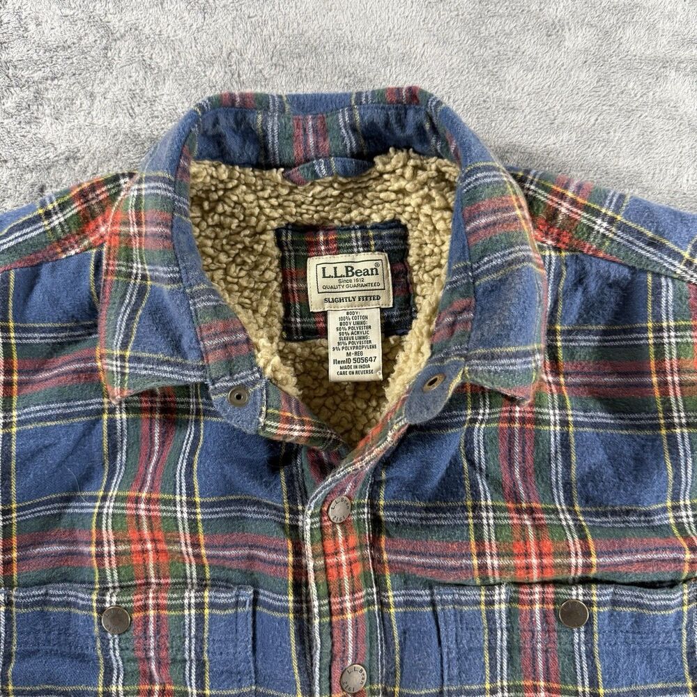 L.L. Bean Men's Slightly Fitted Sherpa Lined Scotch Plaid Shirt Medium Shacket